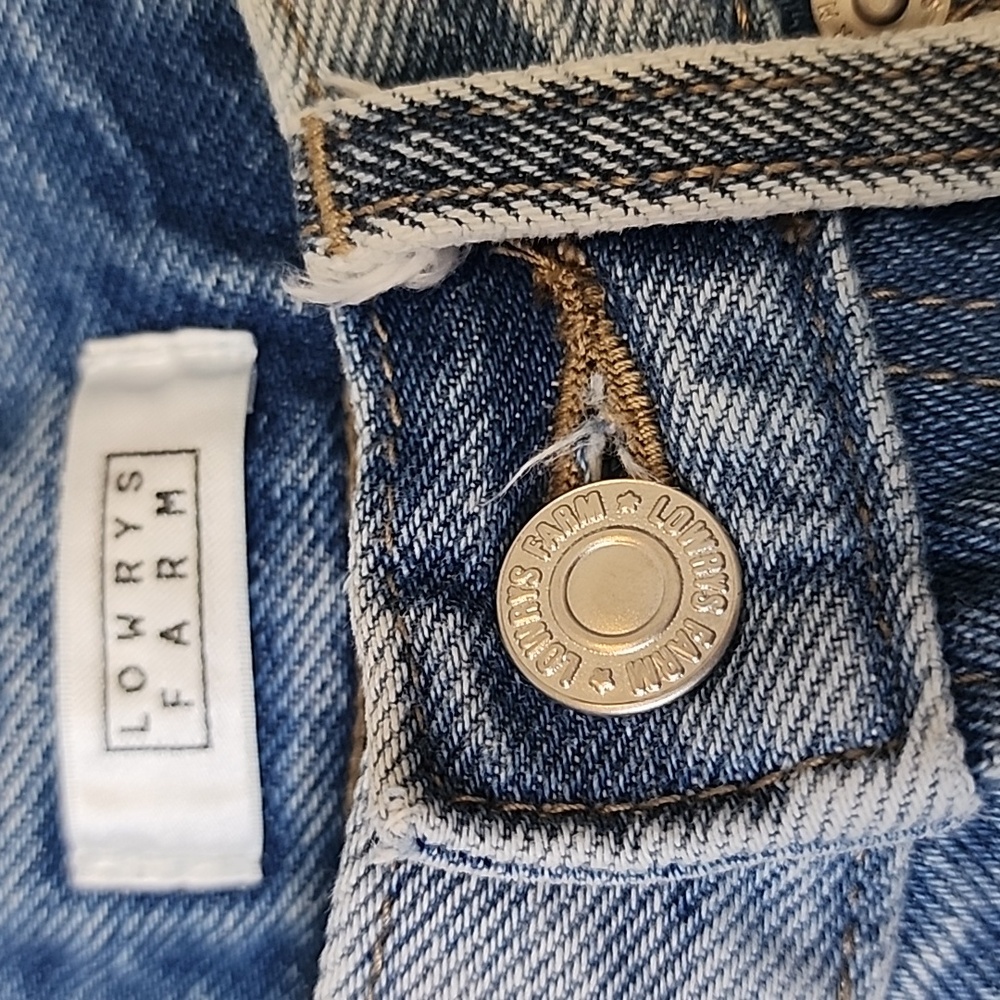 Lowrys Farm Cone Wide Straight High Waist Side Stripe Frey Hem Denim Blue Jeans - Picture 3 of 11